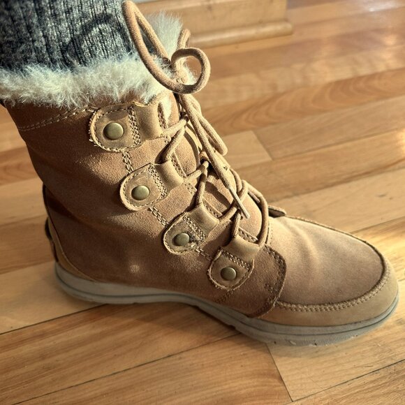 Sorel Explorer Joan Warm Waterproof Suede Winter Boots Size 8.5 Color Camel - Picture 5 of 10